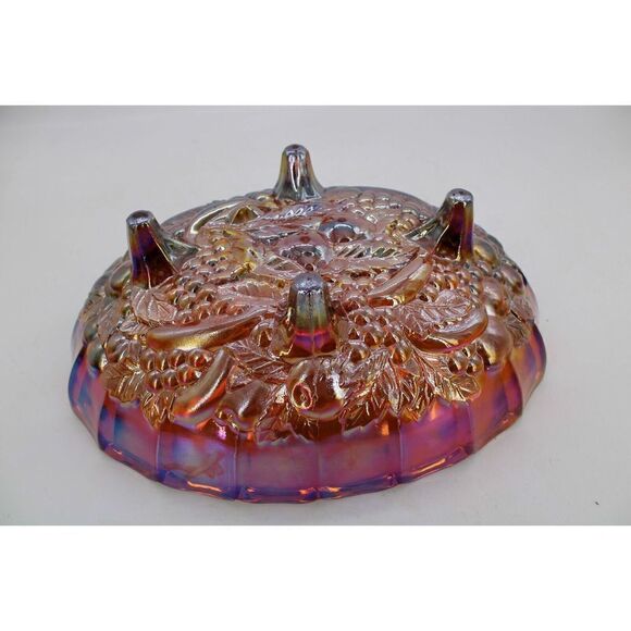 Vintage Iredescent Carnival Glass Fruit Bowl Footed 12” X 8 1/2” X 4 1/2” - Picture 5 of 6